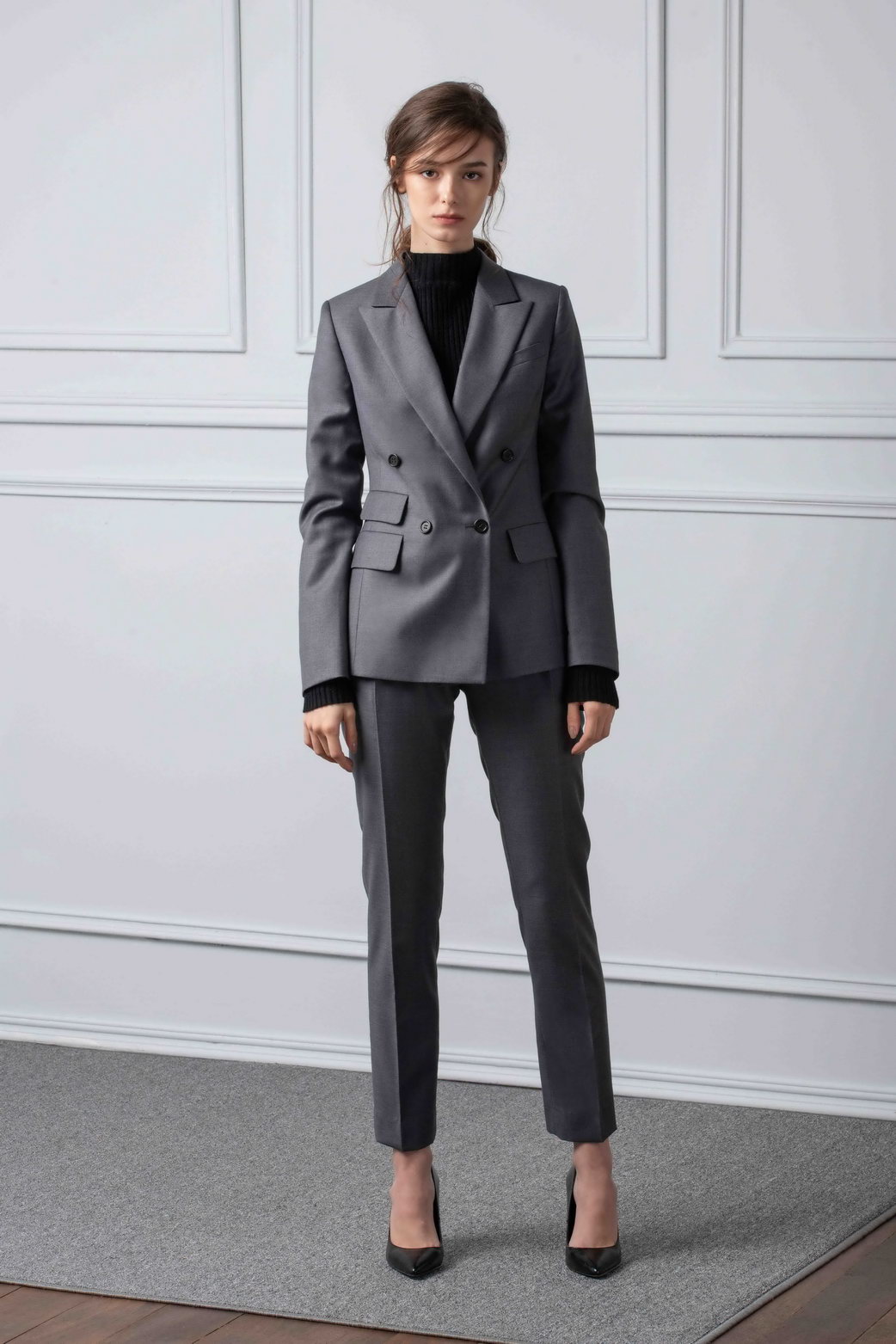 Women's Double-Breasted Pant Suit, 100% Wool Super 120s